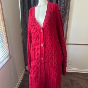 Denim & Co Red cable knit button front V-neck cardigan, size 3X